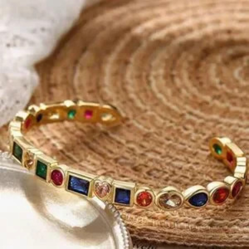 NEW?14k Gold Plated Multicolor Gemstone Gold Bangle - Picture 4 of 5